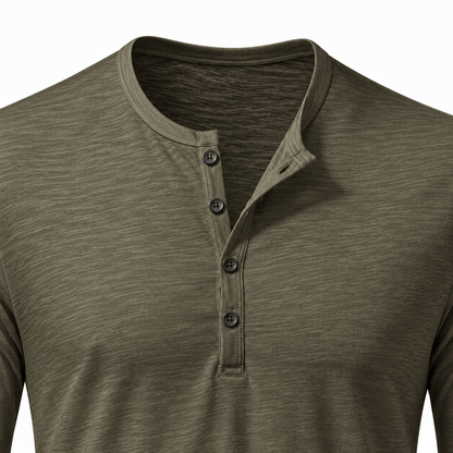 Button Long Sleeve Henley Neck T-Shirt